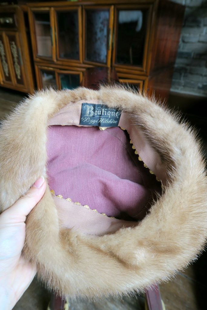 Inside and label view of my vintage fur hat