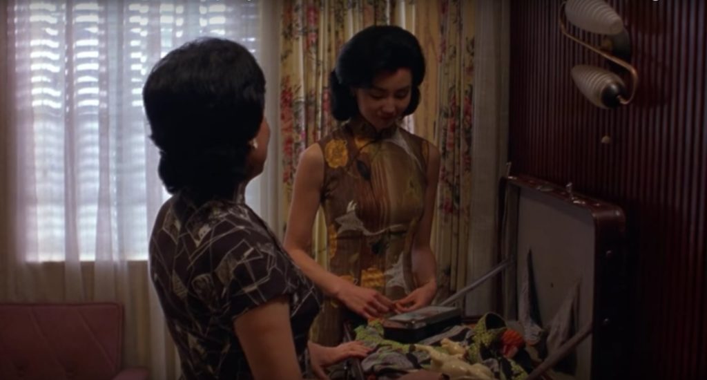 Obsessed with "In the Mood for Love"? The brown with white and yellow print qipao (cheongsam) from the complete list of 20 qipaos from the film. Click the link for more -