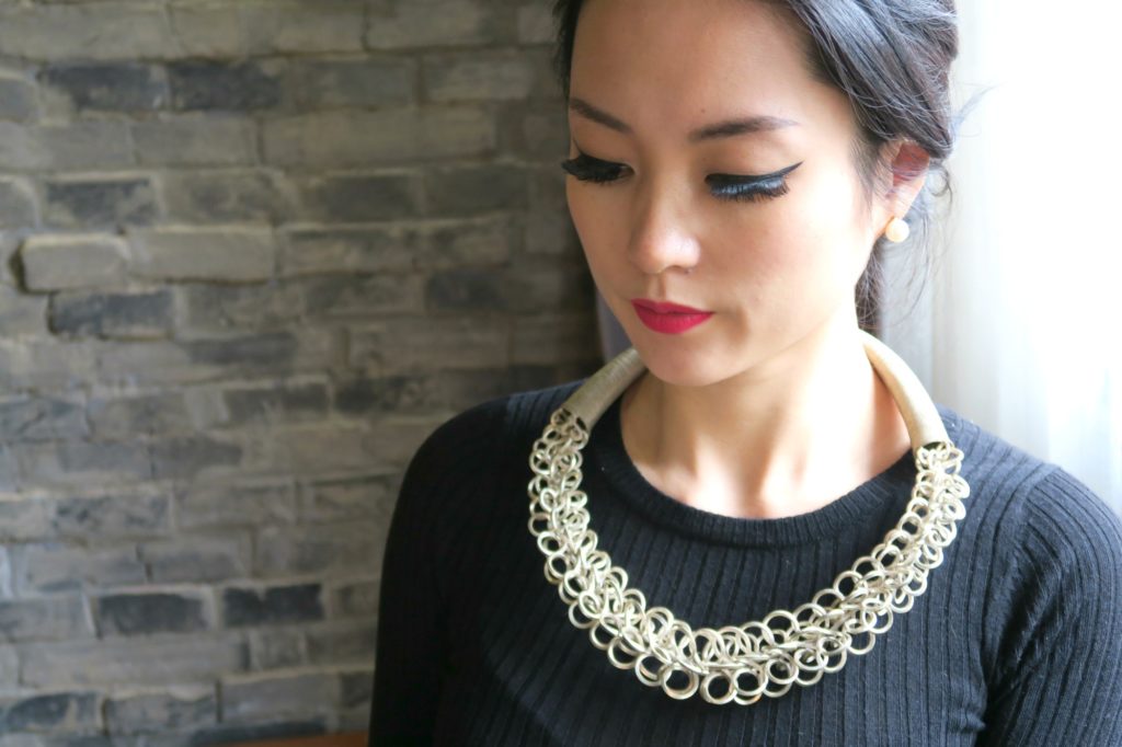 Front view of me wearing my silver Chinese Miao necklace