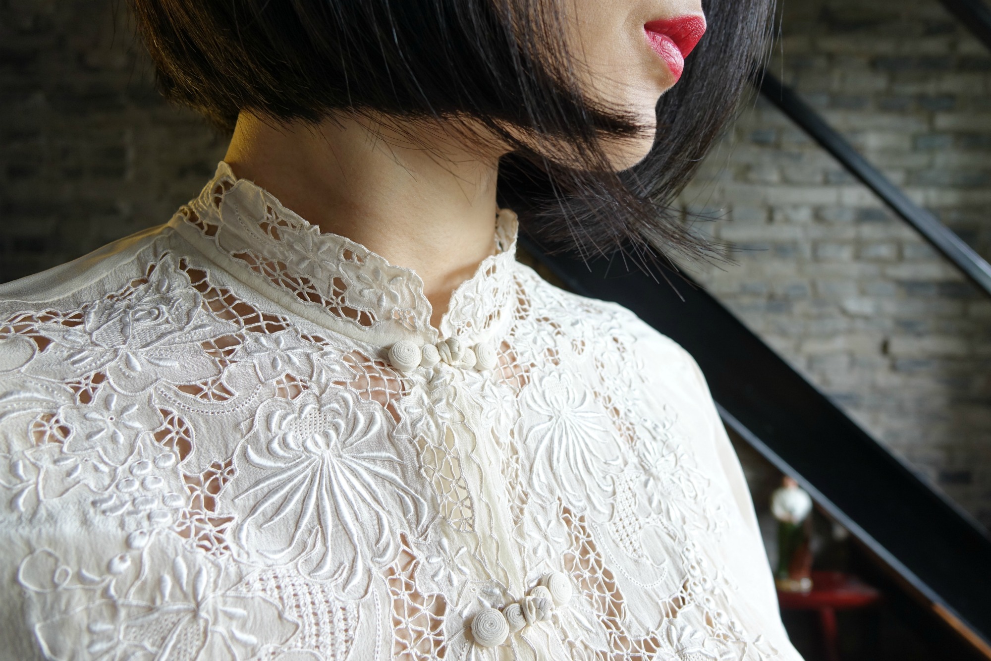 Vintage chic with an embroidered qipao (cheongsam) blouse